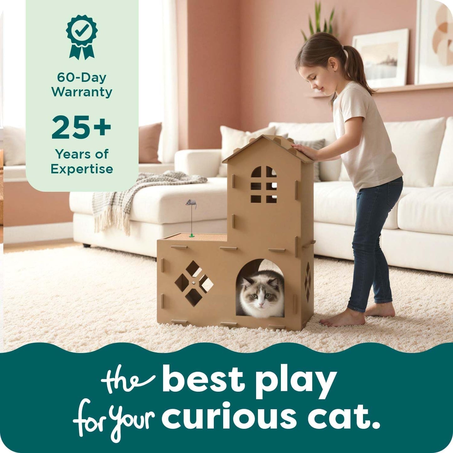 Delight Your Cat with the Townhouse Multi-Level Cardboard Cat House - A Cozy Retreat for Play, Scratching, and Relaxation!