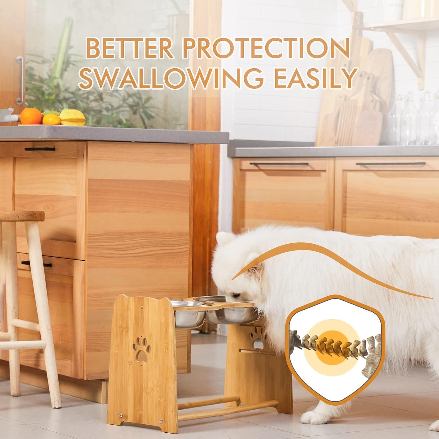 Adjustable Elevated Dog Bowls – Premium Bamboo Feeder for Cats and Dogs with Stainless Steel Anti-Slip Bowls