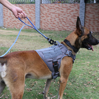 Premium Tactical Dog Harness for Medium Breeds - Full Metal Buckles, MOLLE Compatible, Reflective, Adjustable with 2 Leash Clips and Control Handle - No Pull Design in Stylish Grey