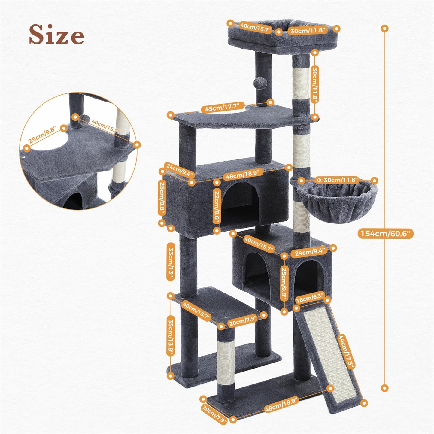 Deluxe 61" Cat Tree Tower - Cozy Condo with Multiple Scratching Posts for Indoor Cats in Stylish Gray