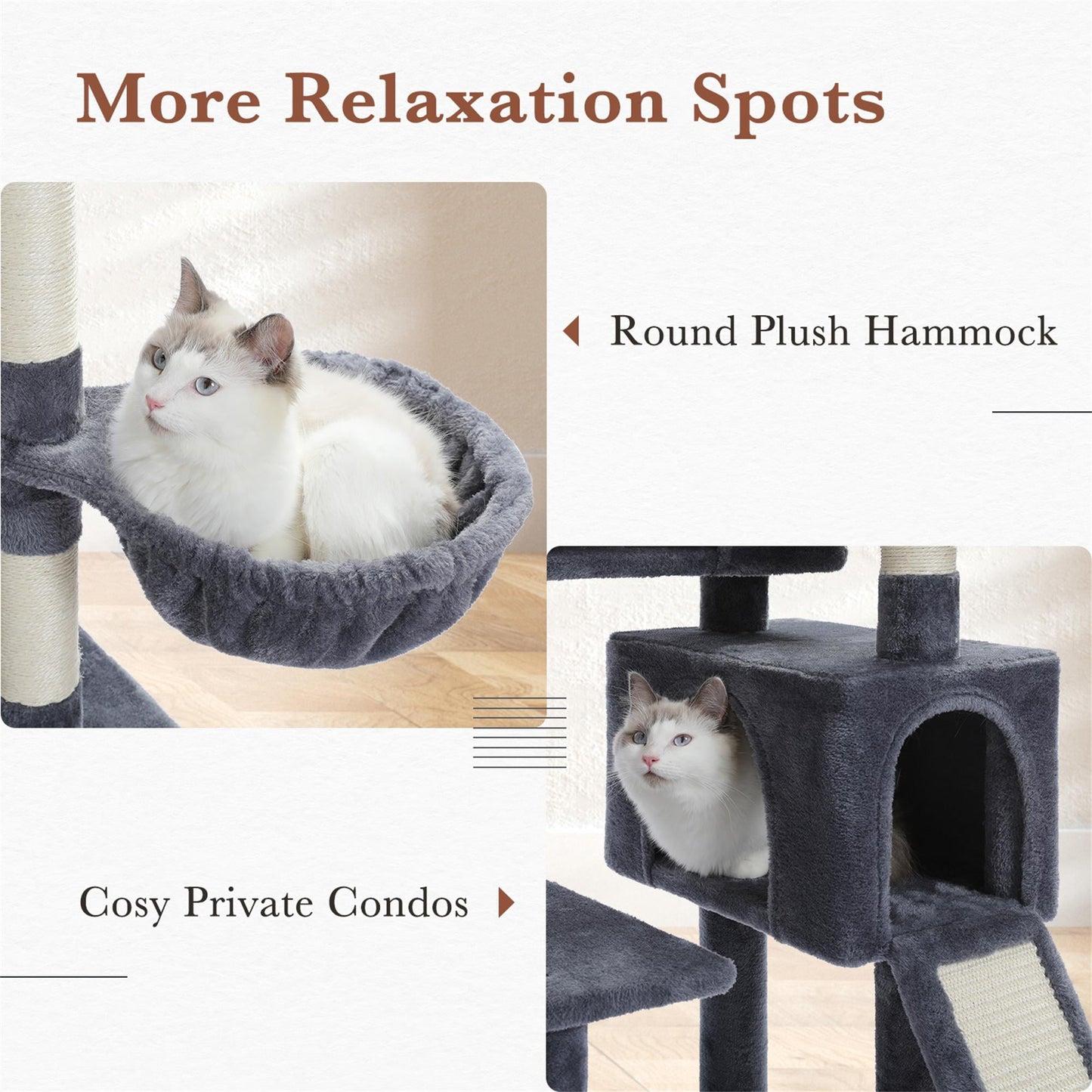 Deluxe 61" Cat Tree Tower - Cozy Condo with Multiple Scratching Posts for Indoor Cats in Stylish Gray