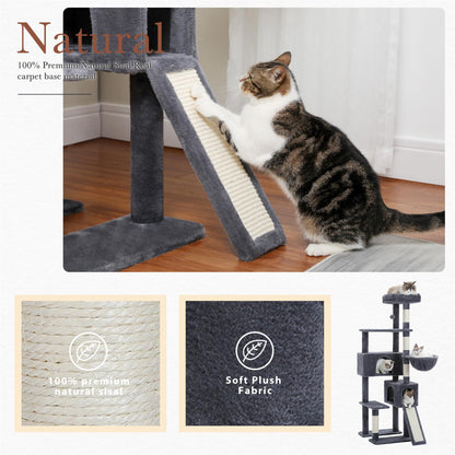 Deluxe 61" Cat Tree Tower - Cozy Condo with Multiple Scratching Posts for Indoor Cats in Stylish Gray