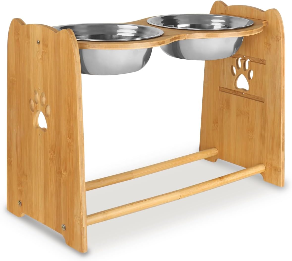 Adjustable Elevated Dog Bowls – Premium Bamboo Feeder for Cats and Dogs with Stainless Steel Anti-Slip Bowls
