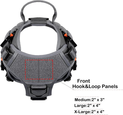 Premium Tactical Dog Harness for Medium Breeds - Full Metal Buckles, MOLLE Compatible, Reflective, Adjustable with 2 Leash Clips and Control Handle - No Pull Design in Stylish Grey