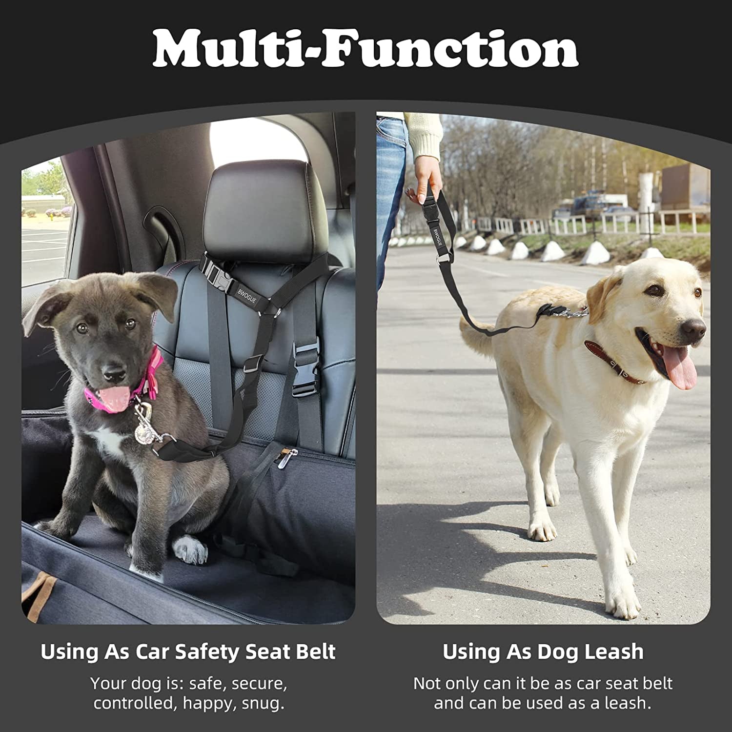 Ultimate Dog Seat Belt for Safe Car Travel - Adjustable 18-30 inches, Dual Functionality as Leash, Perfect for Dogs and Cats