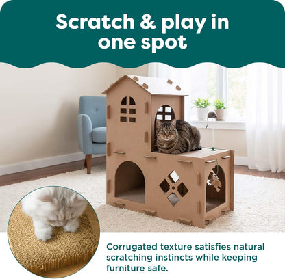 Delight Your Cat with the Townhouse Multi-Level Cardboard Cat House - A Cozy Retreat for Play, Scratching, and Relaxation!