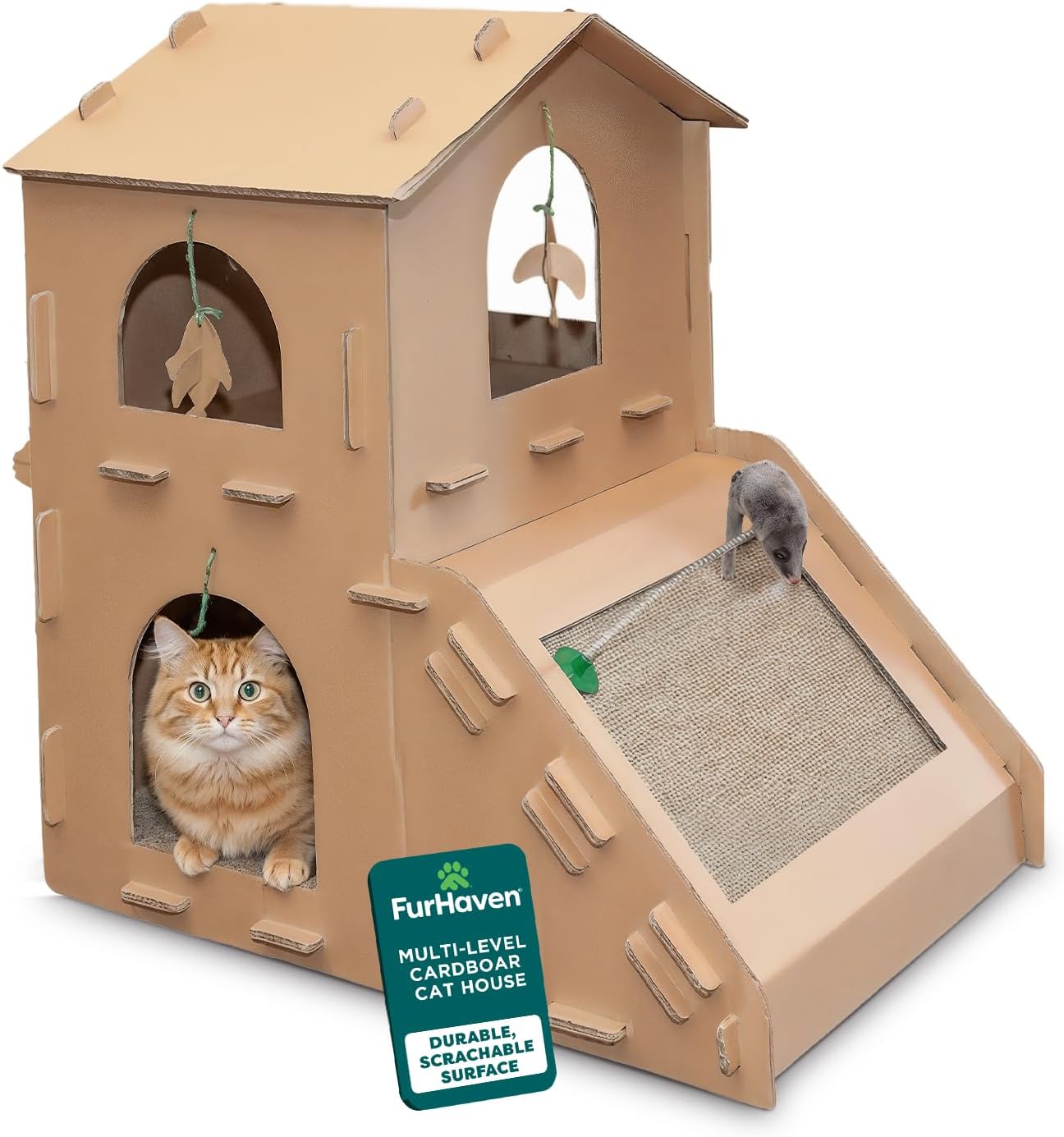 Delight Your Cat with the Townhouse Multi-Level Cardboard Cat House - A Cozy Retreat for Play, Scratching, and Relaxation!