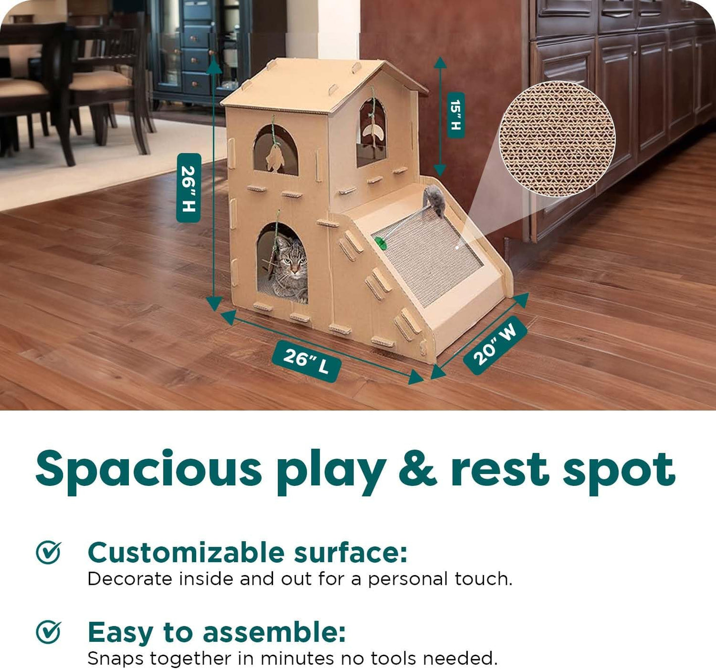 Delight Your Cat with the Townhouse Multi-Level Cardboard Cat House - A Cozy Retreat for Play, Scratching, and Relaxation!