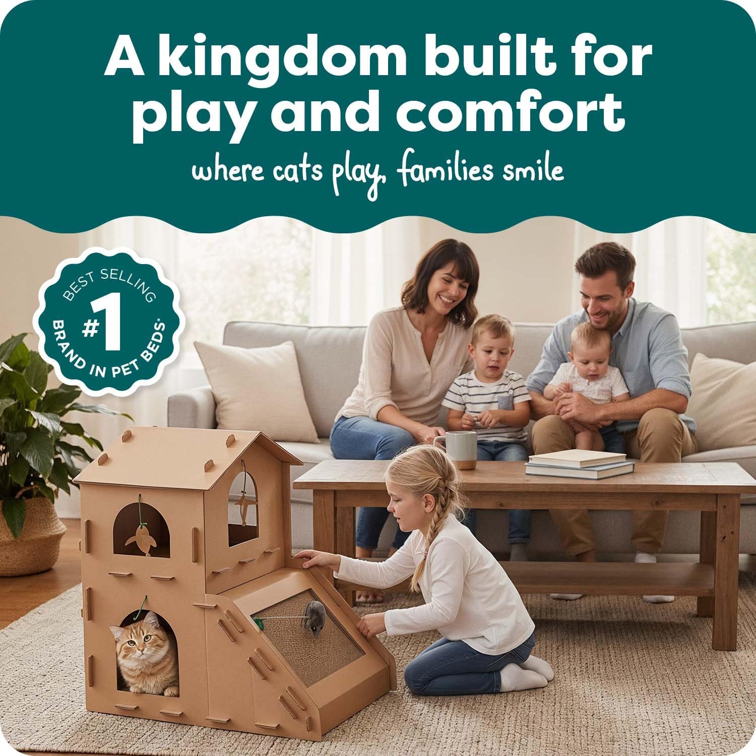 Delight Your Cat with the Townhouse Multi-Level Cardboard Cat House - A Cozy Retreat for Play, Scratching, and Relaxation!