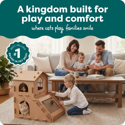 Delight Your Cat with the Townhouse Multi-Level Cardboard Cat House - A Cozy Retreat for Play, Scratching, and Relaxation!