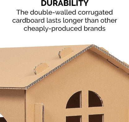 Delight Your Cat with the Townhouse Multi-Level Cardboard Cat House - A Cozy Retreat for Play, Scratching, and Relaxation!