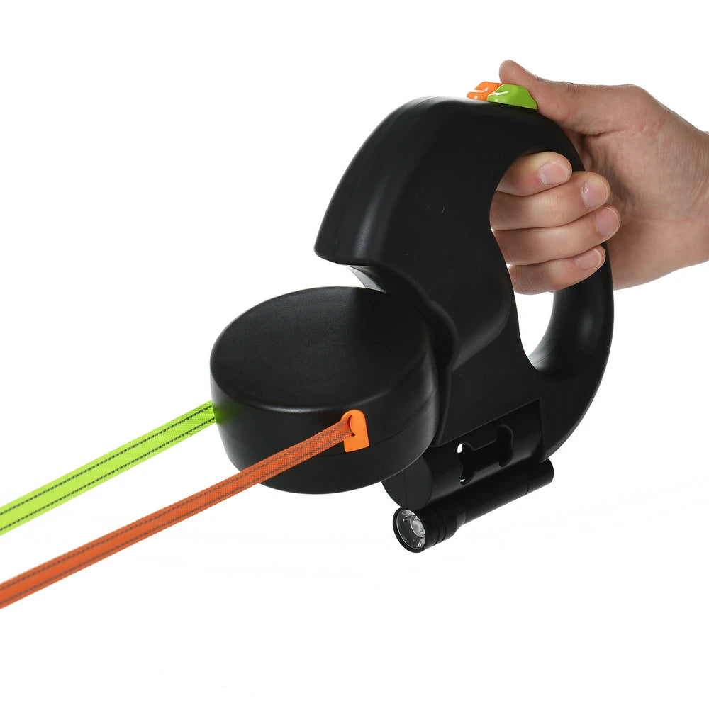 Experience Hassle-Free Walks with Our 3M Retractable Reflective Dual Dog Leash for Small Pets – Tangle-Free Design with Built-in Lights!