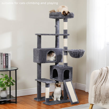 Deluxe 61" Cat Tree Tower - Cozy Condo with Multiple Scratching Posts for Indoor Cats in Stylish Gray