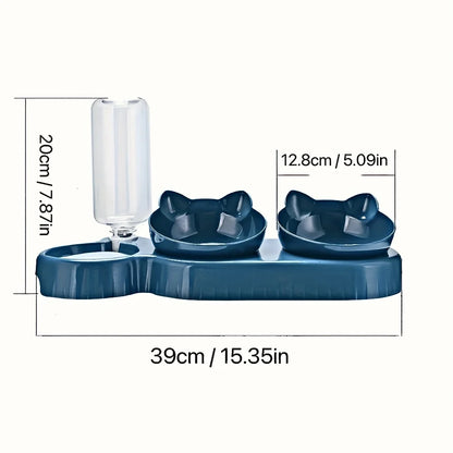 Elevate Your Pet's Dining Experience with Our 3-in-1 Tilted Cat Bowl Set Featuring a Convenient Water Dispenser