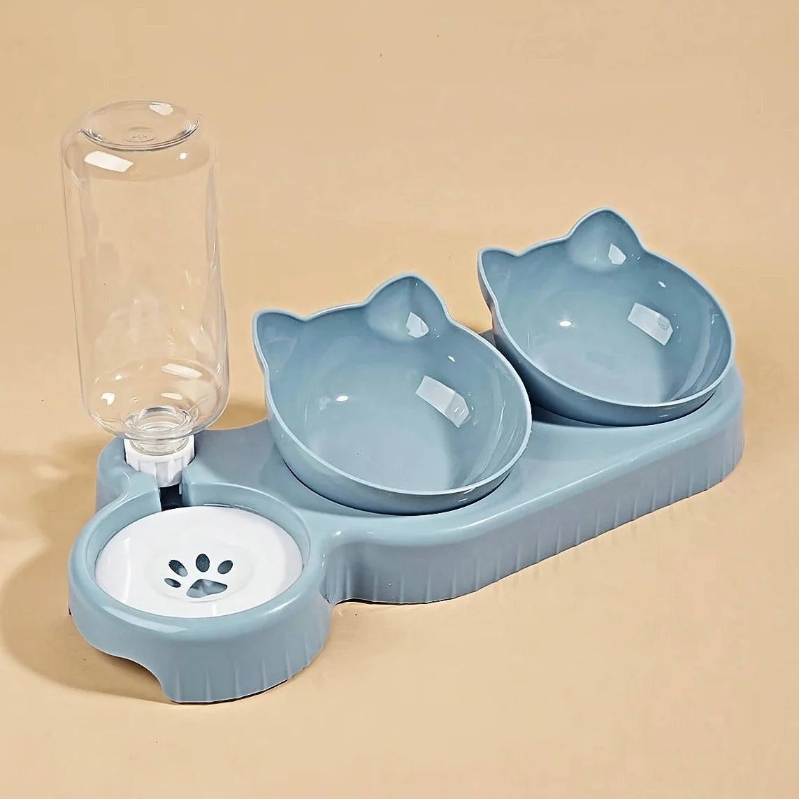 Elevate Your Pet's Dining Experience with Our 3-in-1 Tilted Cat Bowl Set Featuring a Convenient Water Dispenser