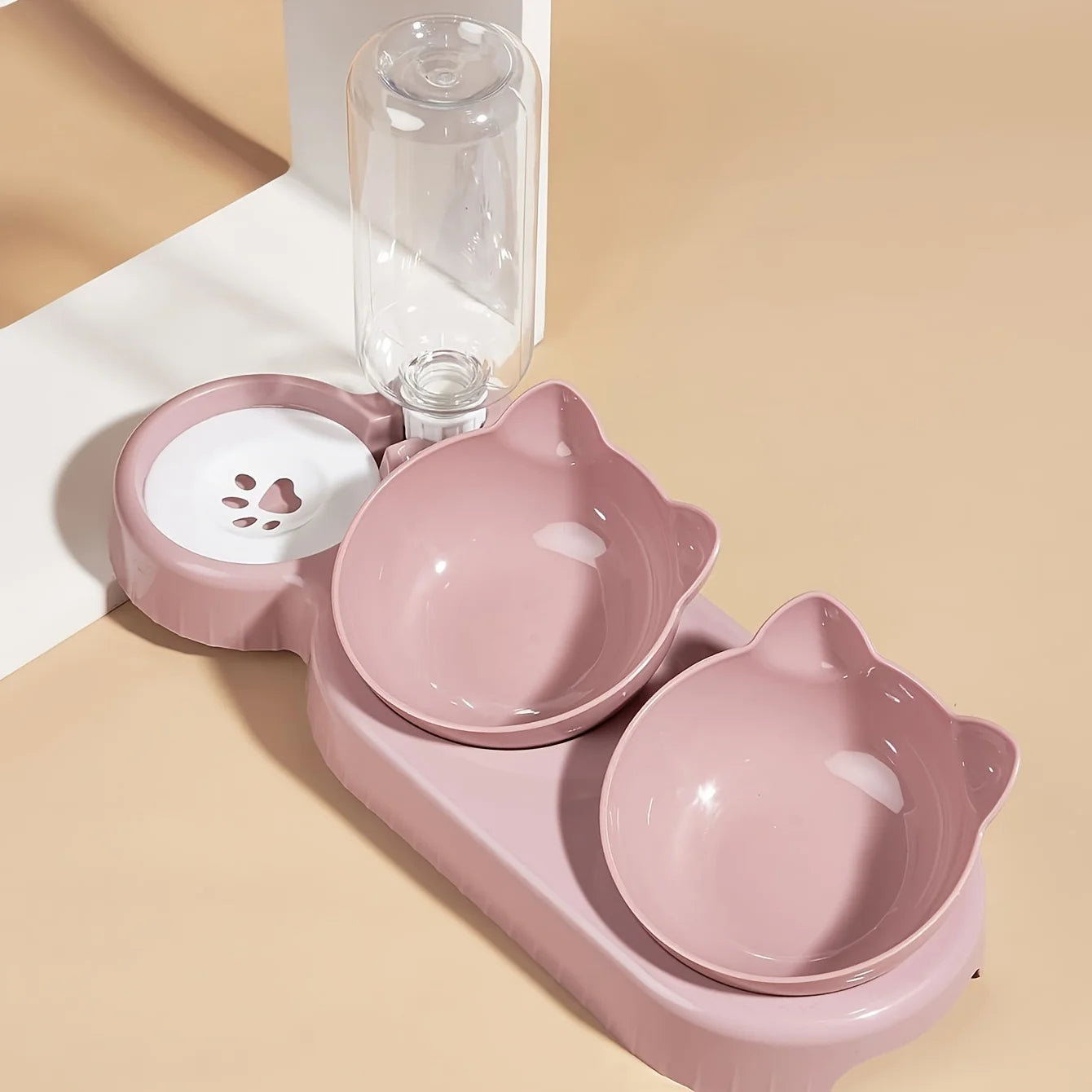 Elevate Your Pet's Dining Experience with Our 3-in-1 Tilted Cat Bowl Set Featuring a Convenient Water Dispenser
