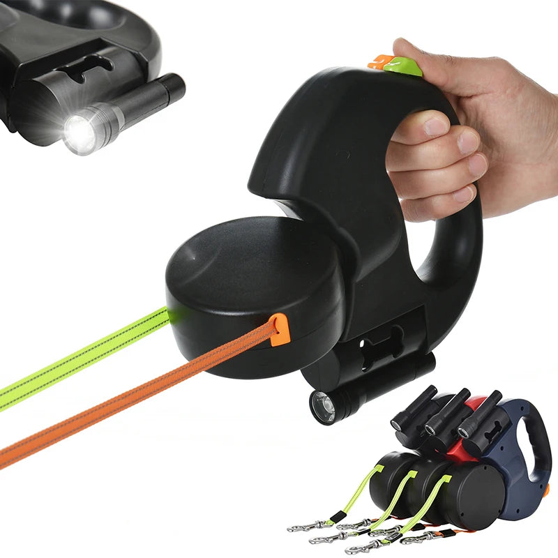 Experience Hassle-Free Walks with Our 3M Retractable Reflective Dual Dog Leash for Small Pets – Tangle-Free Design with Built-in Lights!