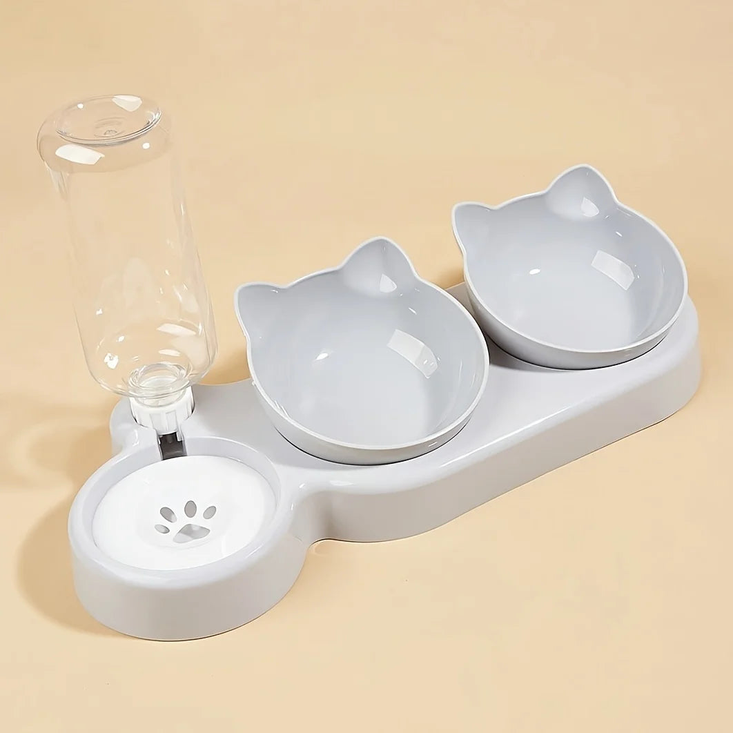 Elevate Your Pet's Dining Experience with Our 3-in-1 Tilted Cat Bowl Set Featuring a Convenient Water Dispenser
