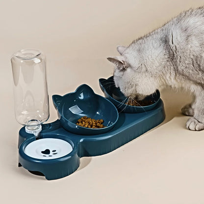 Elevate Your Pet's Dining Experience with Our 3-in-1 Tilted Cat Bowl Set Featuring a Convenient Water Dispenser
