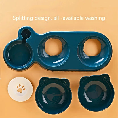 Elevate Your Pet's Dining Experience with Our 3-in-1 Tilted Cat Bowl Set Featuring a Convenient Water Dispenser