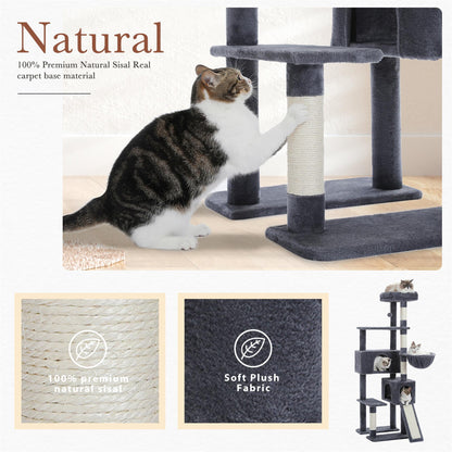 Deluxe 61" Cat Tree Tower - Cozy Condo with Multiple Scratching Posts for Indoor Cats in Stylish Gray