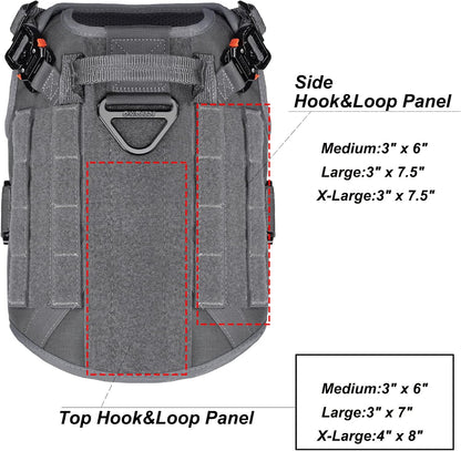Premium Tactical Dog Harness for Medium Breeds - Full Metal Buckles, MOLLE Compatible, Reflective, Adjustable with 2 Leash Clips and Control Handle - No Pull Design in Stylish Grey
