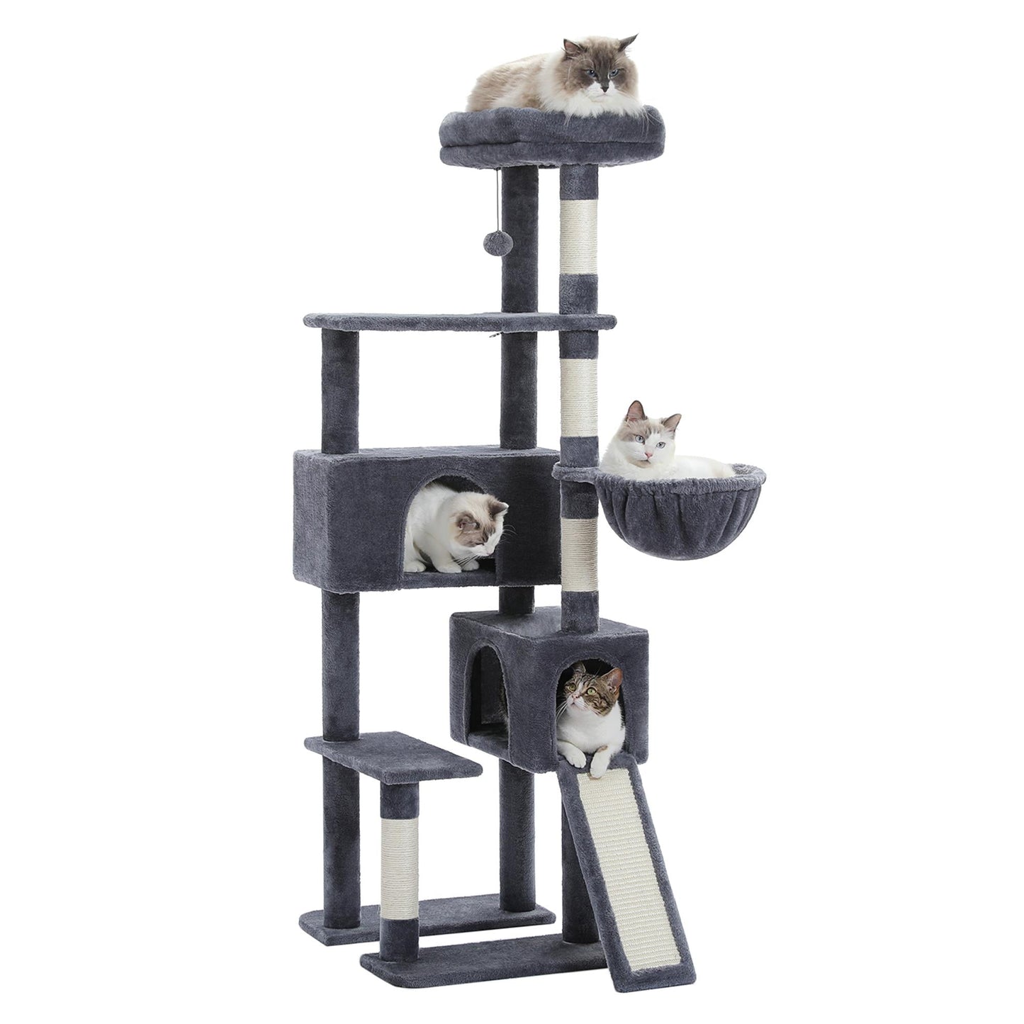 Deluxe 61" Cat Tree Tower - Cozy Condo with Multiple Scratching Posts for Indoor Cats in Stylish Gray