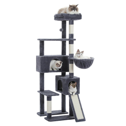 Deluxe 61" Cat Tree Tower - Cozy Condo with Multiple Scratching Posts for Indoor Cats in Stylish Gray
