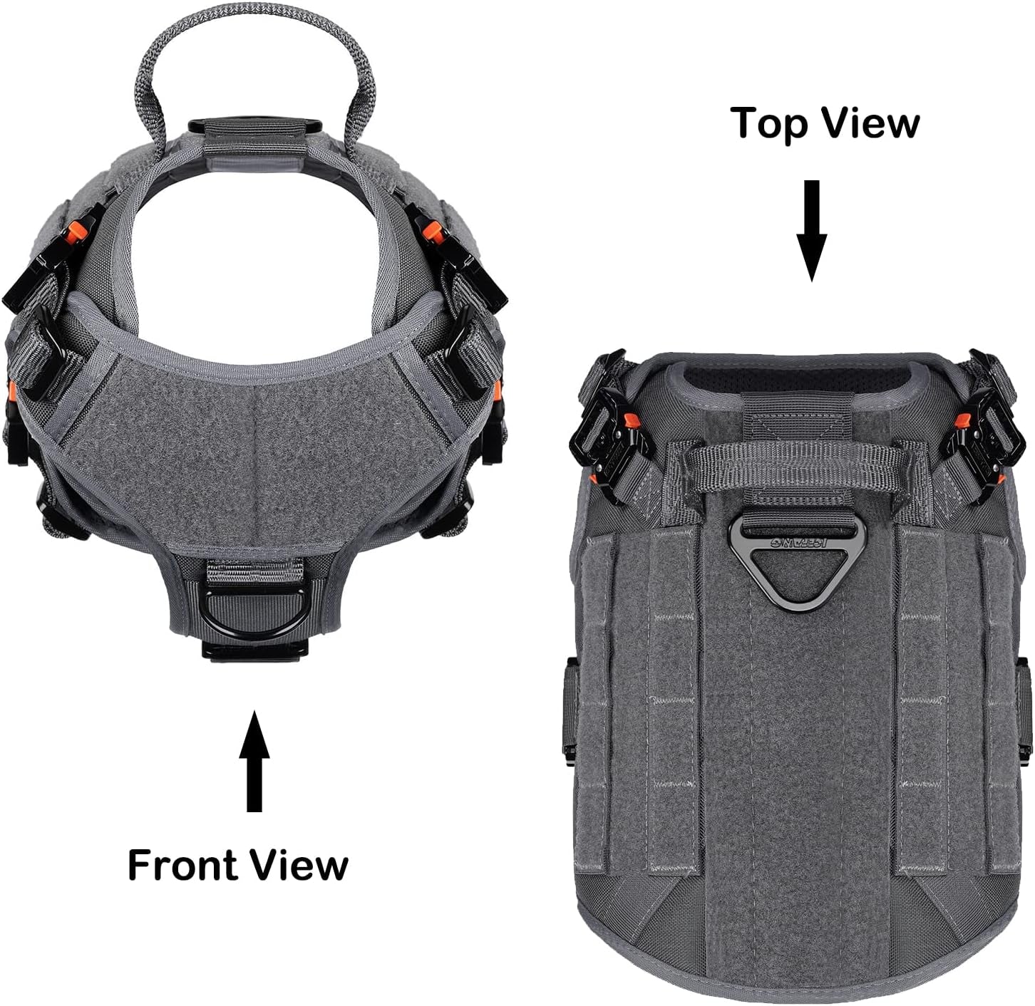 Premium Tactical Dog Harness for Medium Breeds - Full Metal Buckles, MOLLE Compatible, Reflective, Adjustable with 2 Leash Clips and Control Handle - No Pull Design in Stylish Grey