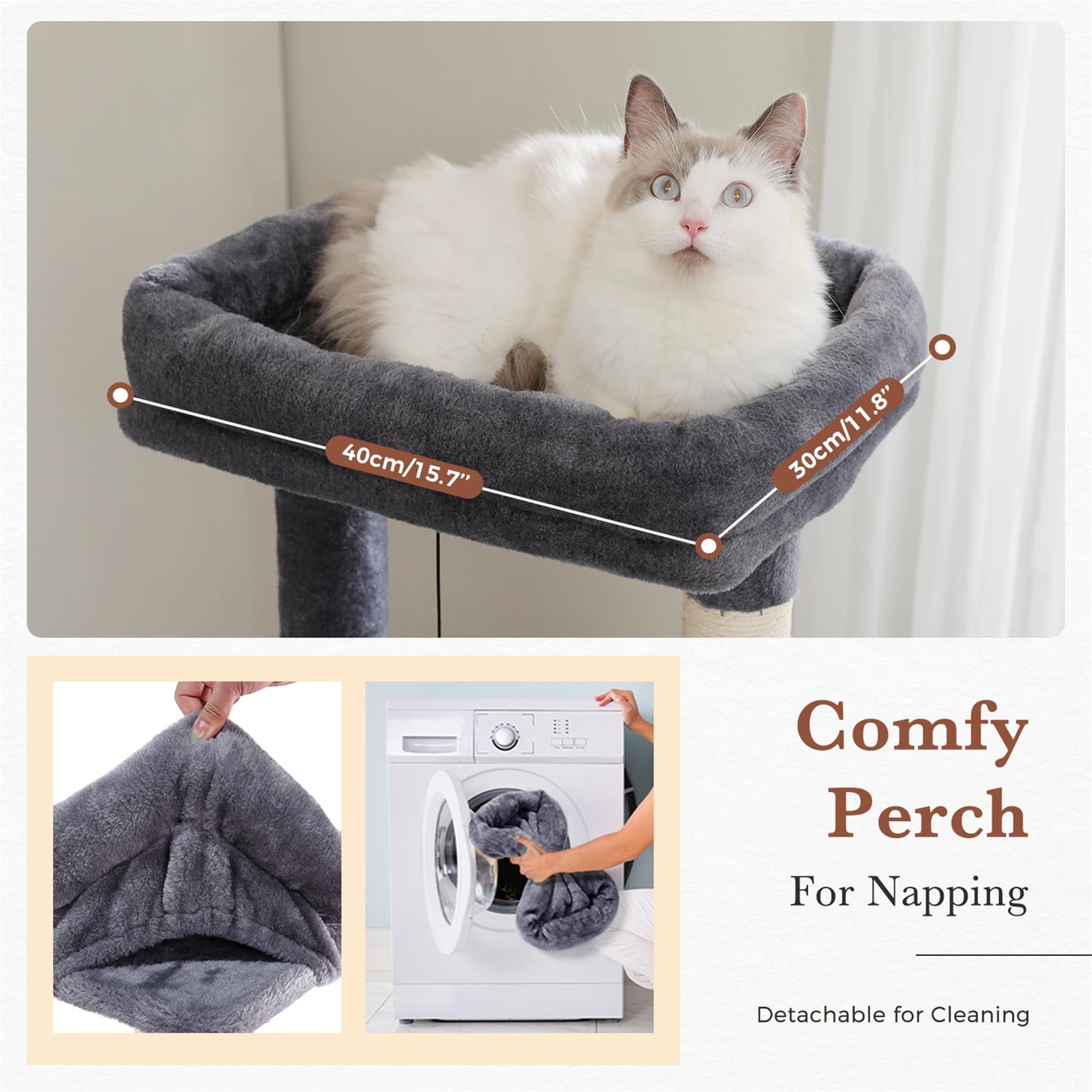 Deluxe 61" Cat Tree Tower - Cozy Condo with Multiple Scratching Posts for Indoor Cats in Stylish Gray